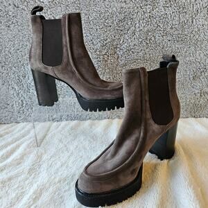 NEW Luca Grossi Women Lug Sole‎ Stretch Suede Heeled Boots Platform EU 40 US 10